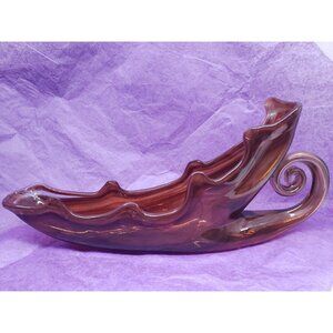 Vtg MCM Brown Orange Slag Hand Blown Art Glass Cornucopia Sleigh -  Sooner Glass